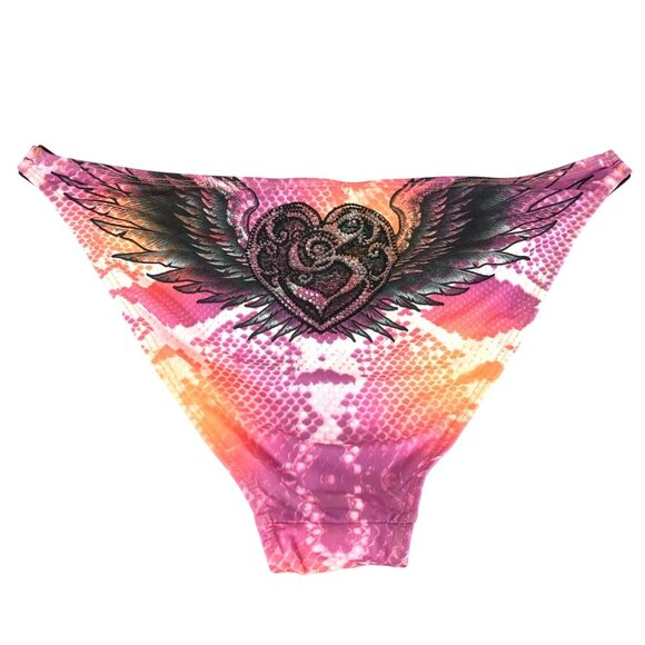 Sinful by Affliction Bikini Bottom Studded Wings Heart Snake Rhinestone Pink L - Picture 3 of 7